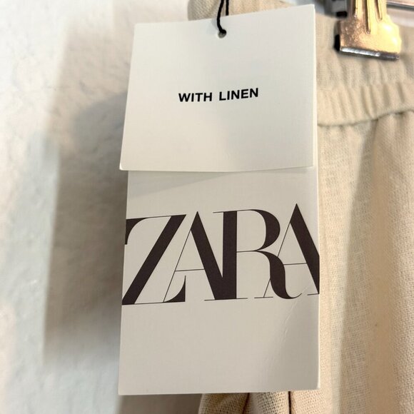 Zara Linen Wide Leg Drawstring Pants Beige Neutral Vacation Beach XL - Picture 9 of 13